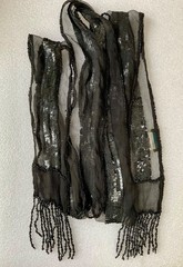 Chan Luu long black silk necklace, sash, fringe skinny scarf 76 inches