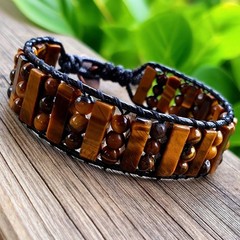 Natural Tiger’s Eye Stone Beads Chakra Balancing Mens Bracelet Gift Handmade