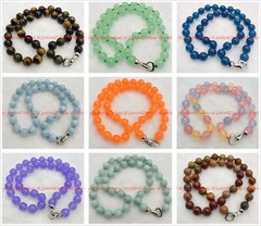 Natural 8/10mm Multicolor Round Gemstone Beads Necklace 18″ 925 Silver Clasp AAA