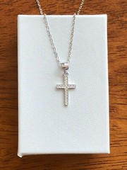 925 Sterling Silver Cz Cross Necklace Pendant Womens 14mm(0.55″) 16-18″ Small