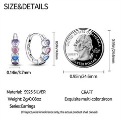 PANDACH 925 Sterling Silver Tiny Colorful Heart Huggie Hoop Earrings For Women