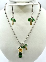 🌴 Cookie Lee Beach Flip Flop Palm Tree Necklace & Dangle Earrings Set