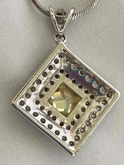 Tri-Tone Canary Yellow Princess CZ Double Halo Pendant Necklace Pink White 15″+