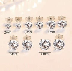 Surgical 316L Stainless Steel Stud Earrings Cubic Zircon Round Men Women 2PC