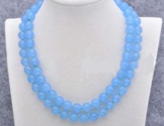 Natural AAA 10mm Blue Chalcedony Gemstone Beads Round Necklace 35” AAA