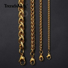 18K Gold Plated Stainless Steel Wheat Braided Chain Necklace Jewelry 3mm – 9.5mm