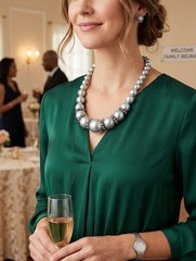 NEW Women Fashion Jewelry Short Necklace Grey Silver Imitation Pearl Beads