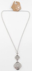 New Ornate Silver Double Pendant 28″ Long Necklace #N2325