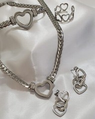Stainless Steel Cuban Chain Necklace Bracelet Earrings Ring Jewelry Set