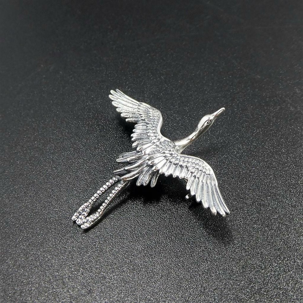Unique Sterling Silver Open Wing Flying Egret Stork Bird Brooch Pin Fine Details