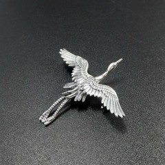 Unique Sterling Silver Open Wing Flying Egret Stork Bird Brooch Pin Fine Details