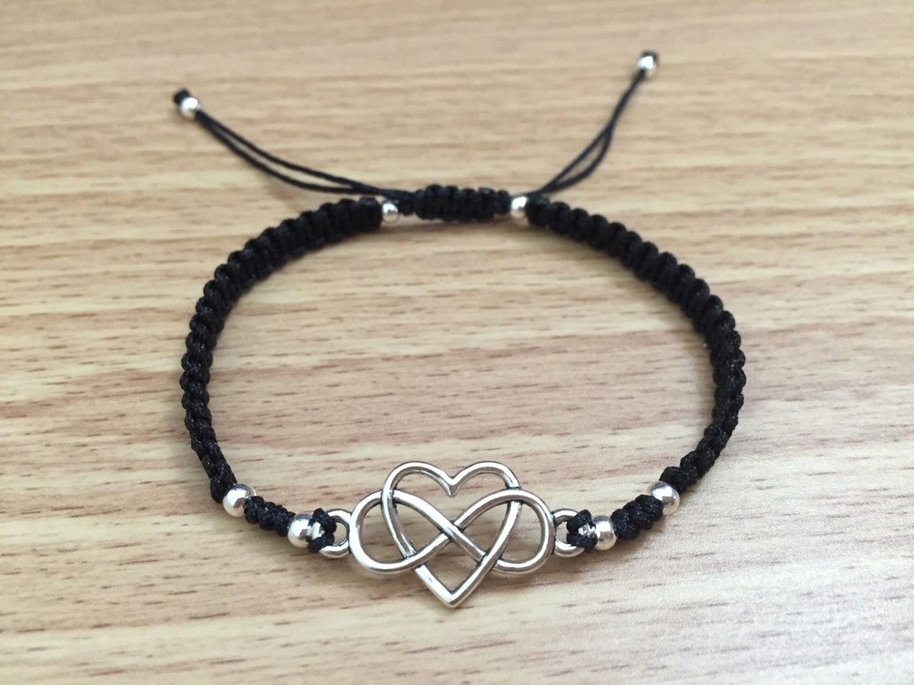 Women Silver Heart Infinity Charm Adjustable Braided Shamballa Bracelet