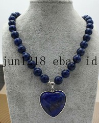 New 8mm 10mm 12mm Blue Lapis Lazuli Gemstone Heart Pendants Necklace 18”