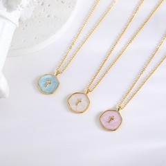 Small Cross Necklace for Women, Dainty 14K Gold Plated 14mm, pearl white