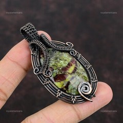 Dragon Bloodstone Wire Wrapped Pendant Handcrafted Copper Dailywear 2.64″
