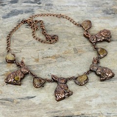 Citrine Rough Gemstone Chain Electroformed And Rabbit Necklace Jewelry Copper