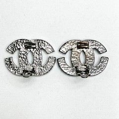 Chanel Crystal CC COCO Logo Earrings signed-01P Silvertone Vintage JAPAN