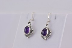Sterling Silver 17mm x 12mm Bead Rope Purple Amethyst Dangling 925 Hook Earrings