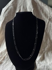 20 Inch Black Onyx Figaro Chain Link Necklace
