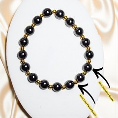 Hematite / Gold Plated Beads Design 8mm Beaded Bracelet Wrist Sz 7.5