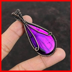 Pink Fire Labradorite Stone Copper Tree Of Life And Wire Wrapped Sister Pendant