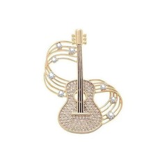 Elegant Gold Plated Rhinestone Guitar Pin for Women & Girls Musical Fashion