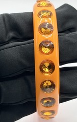 Vintage Orange Plastic Rhinestone Bangle Bracelet Chunky Statement 9”