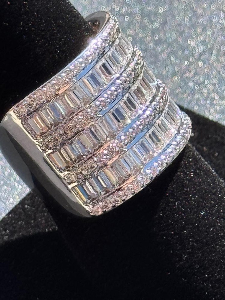 Baguette & Round Wide AAAAA Cubic Zirconia Cocktail Ring Size 9 Free Shipping