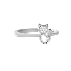 Sterling Silver Cat Adjustable Ring for Women Dainty Cute CZ Crystal Kitten A…