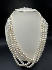 SUPER LONG 100 INCH NATURAL WHITE FRESHWATER REAL PEARL NECKLACES 7-8MM