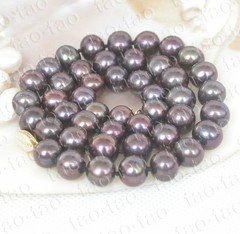 AAA 18″ 10mm Round black brown Freshwater pearls bead Strand necklace 14K c2555v