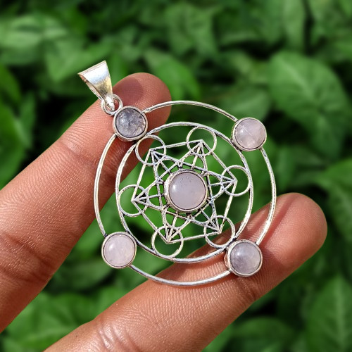 Natural Rose Quartz Gemstone Chakra Pendant 925 Silver Plated Calming Jewelry