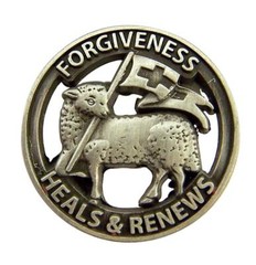 Silver Tone Forgiveness Heals and Renews Lamb of God Lapel Pin, 7/8 Inch