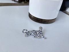 Blue Pavé-Set Panther Brooch