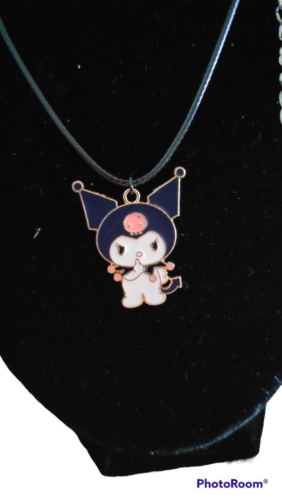 Kawaii cute cat pendant charm, adjustable black cord necklace 16-20in UK