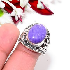 Purple Charoite 925 Sterling Silver Ring S.7 R122313