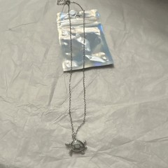 Silver Tone Cable Chain Necklace White Crystal Turtle Charm Pendant