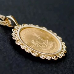 Krugerrand Coin Custom Women/Men’ Pendant With Free Chain 14k Yellow Gold Plated