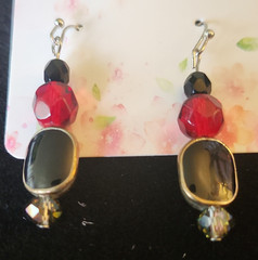 Red Simulated Faceted Glass Bead Dangle Drop Hook Earrings for Lobe, Metal