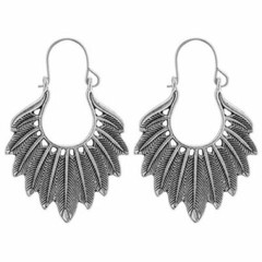 Boho 925 Sterling Silver Vintage Feather Tibetan Tibet Dangle Drop Hook Earrings