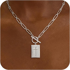 Cross Necklace for Women Trendy, Dainty 14K Gold Plated Paperclip Charm Necklace