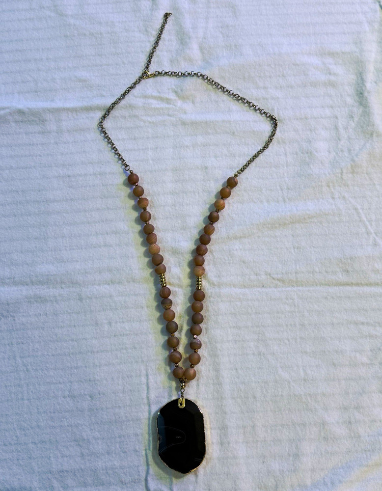 J. Jill Artisan Beaded Statement Necklace with Black Agate Geode Pendant – Boho