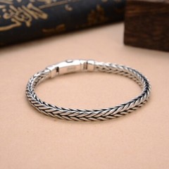 Men’s Bracelet 925 Sterling Silver 5mm Wheat Link Chain 7.87inch Length