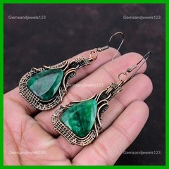 Natural Zambian Emrald Drop Handcrafted New Wire Wrapped Earrings Jewelry Copper