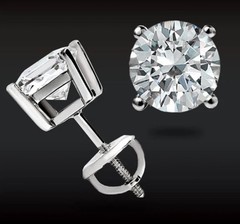 GRA Lab-Created Moissanite Round Stud Earrings Screw Back Silver Tone