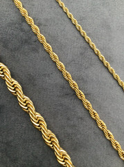 14K Gold GP, Rope Chain Solid Necklace 18-24in Mens Womens Boys Girls