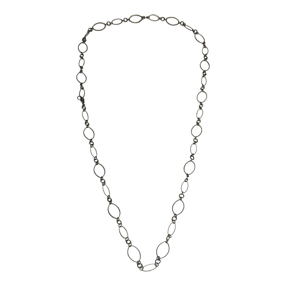 Silver-Tone Oval Link Chain Necklace W/ Textured Detailing Lobster Clasp Closure
