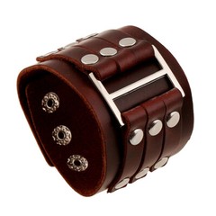 Black or Brown Leather Belted Bracelet w Silver Buckle & Rivets, Your Choice!