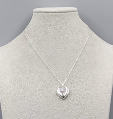 Silver tone Heart Locket Pendant Necklace Purple Stone 16″