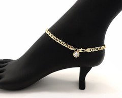 ITALIAN MARINER LINK CHAIN ANKLET 10″ CUBIC ZIRCONIA BRACELET 14K GOLD PLATED